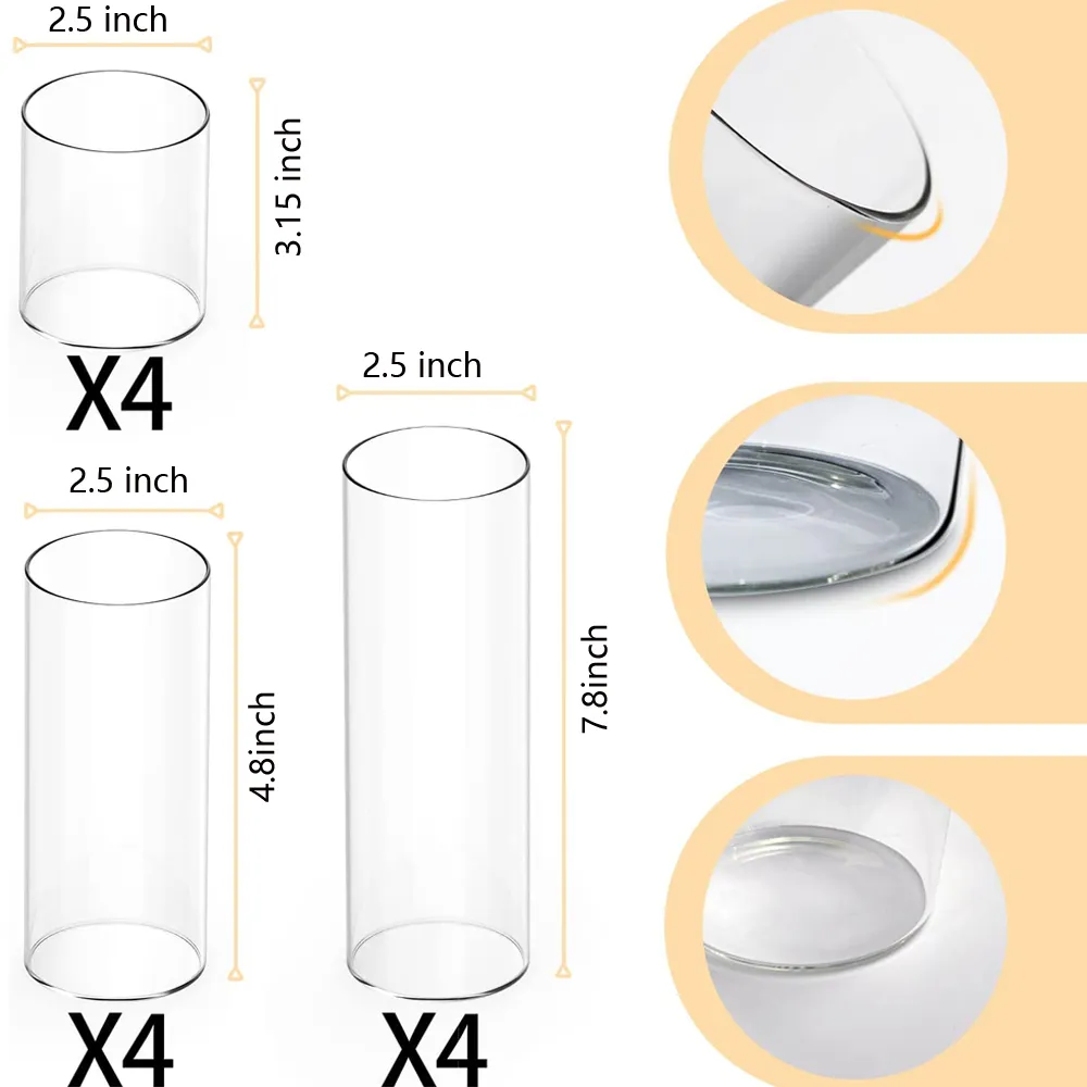 Glascylindervaser för mittstycken, 12 Pack orkanglasljushållare, bulk runda vaser för heminredning och bröllop