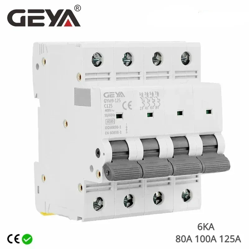 GEYA GYM9-125 AC BRUSSER CIRCUIT ELECTRICAL 80A 100A 125A 1P 2P 3P 4P AC 230V 400V 6KA MCB