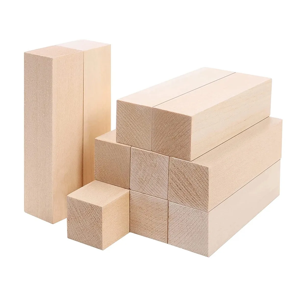 10PCSバスウッドカービングブロック天然柔らかい木彫りブロックポータブル未完成の木材ブロック彫刻ホイットリングアート用品の