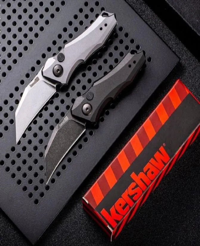 KS 7350 Automatisk Tactical Folding Knife 9Cr18Mov Blackwhite Stone Wash Blade 6061T6 Handle EDC Pocket Knives With Retail B4806625