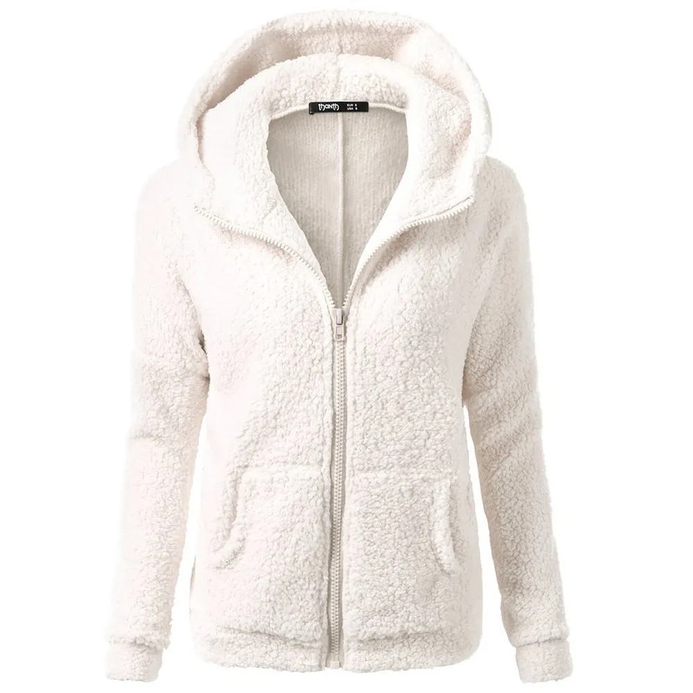 Lenpel Women's Fleece Jacket Soft Warm Long Sleeve Zip Up Stand Collar Solid Color Fuzzy Coat Fall Winter Outwear - View #5