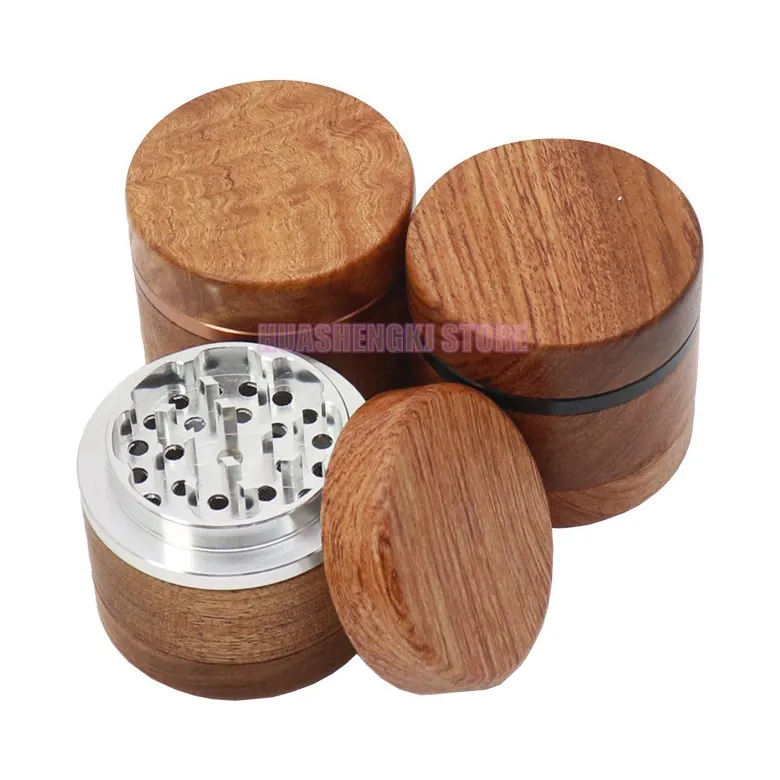 Natuurlijk hout roken kleurrijk aluminium 60 mm droog kruiden tabak draagbare maal kruid molenaar grinder breker slijpen gehakte hand muller sigaretten handpipes houder