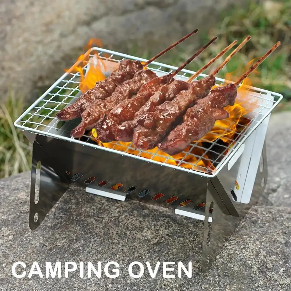 Edelstahl -Verbrennungsanlage Grill BBQ Charcoal Herd Outdoor Picknick Tragbarer Klappherde Campingausrüstung Mini Campingofen 240409