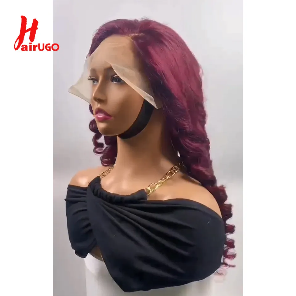 99J Bounce Curly Lace Front Wig Burgundy Loose Wave 13x4 Lace Front Human Hair Wigs With Baby Hair Remy Transparent Lace HairUGo