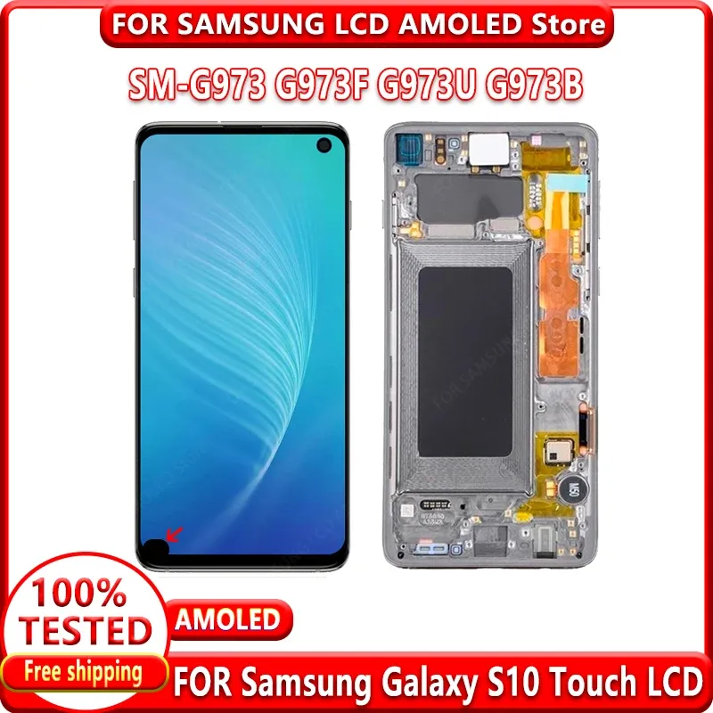 Super AMOLED LCD Display For Samsung Galaxy S10 G973 G973F/DS SM-G973 LCD Display Touch Screen Digitize Assembly With Defect