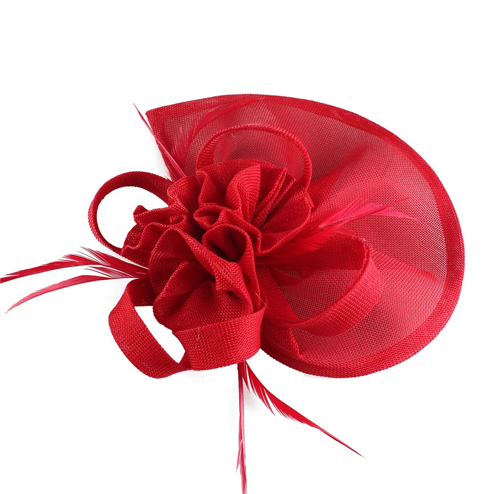 Red Tea Party Teardrop Sinamay Headwear Feather Millinery Kentucky Derby Hat Fascinator Pillbox Hat Gril Headband for Cocktail