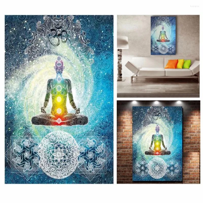Tapestries 7 Chakra 150 200CM Buddha Ethnic Wall Hanging Tapestry Blue Tone Bedspread Bedding