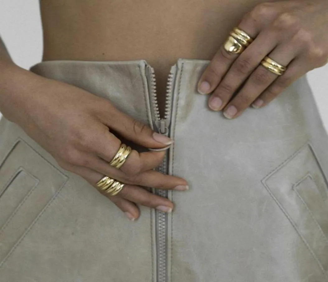 Peri039sbox 3 размеры двойные слои золотые кольца широкие титановые стальные кольца для женщин минималистская простая равнина 2021 Fashion8936878