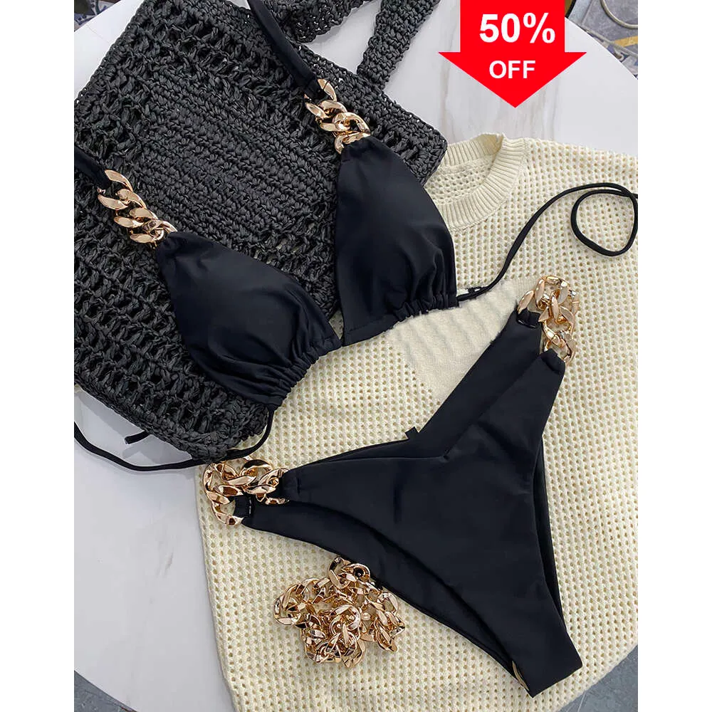 Hochwertige Frauen -Designer -Skleidung Swimwear Sexy Bikinis Deals New Mode Brazilian 2 Stück Set Kette Badebekleidung Frauen Biquini Push Up Badeanzug Strand Badeanzug XL FEMA