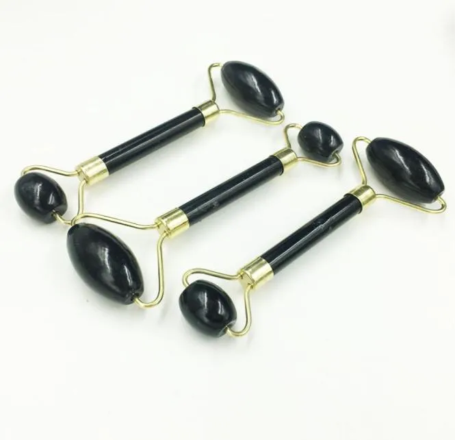 Natuurlijke zwarte obsidiaan Jade Roller Crystal Massage Roller Gua Sha Set Real Jade Facial Lifting Tool Face Thin Massager8085781