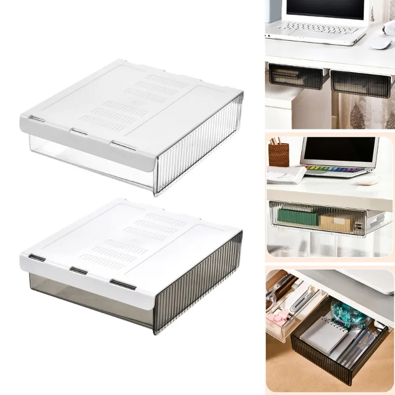 Konnectu2122 Under Desk Drawer, Self-Adhesive Slide Out Storage Organizer 4 Customizable Dividers 2 Pack White