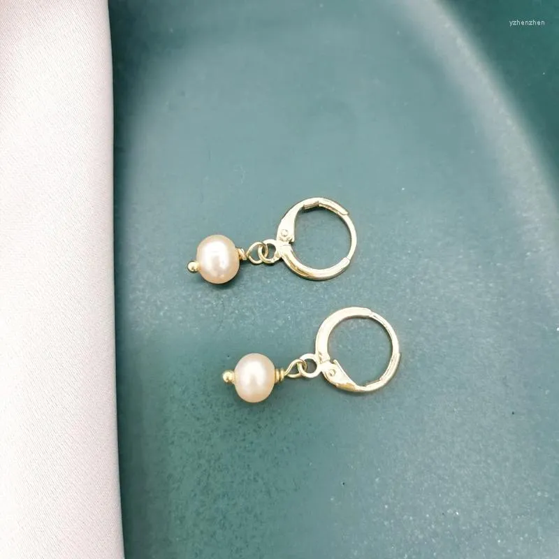 ダングルイヤリングピンクロマンチックなナチュラル淡水真珠ミニフープ女性クラシックペンディエントブーセルドオレイユ14Kゴールドフィル卸売