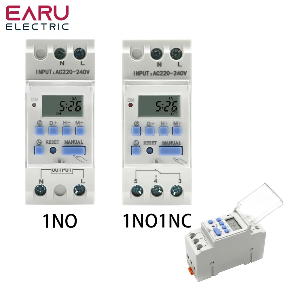 DIN RAIL THC 15A 새로운 유형 2 와이어 매주 7 일 프로그램 가능한 디지털 시간 스위치 릴레이 타이머 제어 AC 220V 230V 12V 24V 48V 16A