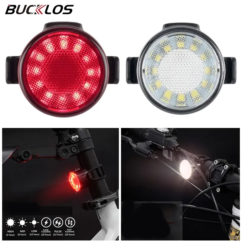 Bucklos Bike Light voor- en achterste fietslamp LED Bicycle Lighting USB -oplaadbare zaklamp voor fietsenfietslantaarn voor fietsenfiets