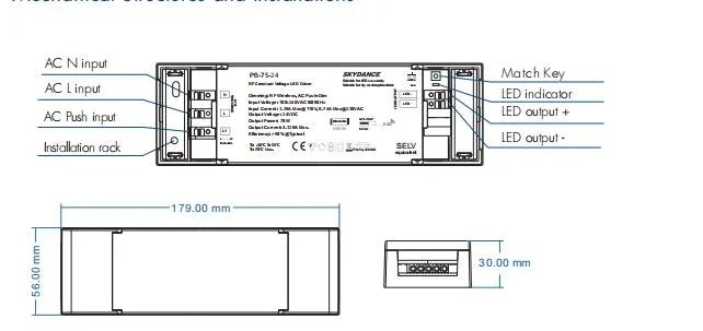 Skydance RF2.4G Sabit Voltaj LED Dimmabable sürücü AC Push Dim AC220V-240V-DC12V/24V 75W PWM LED ışıklar için dijital karartma