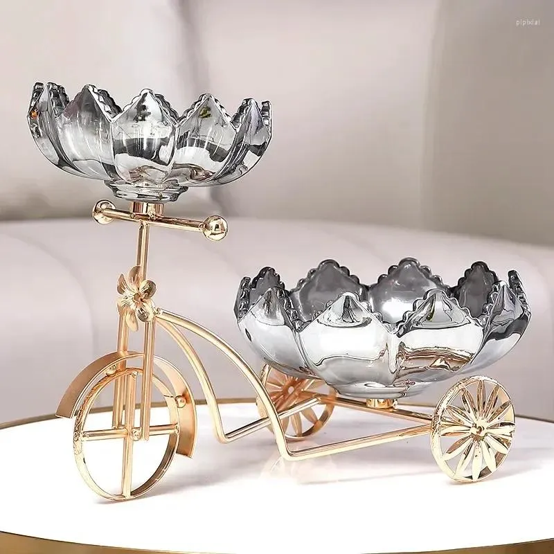 Assiettes Plateau en verre en métal de luxe Dessert Bicycle Snack Decorative Fruit Crystal Serving S Cadre de la plaque