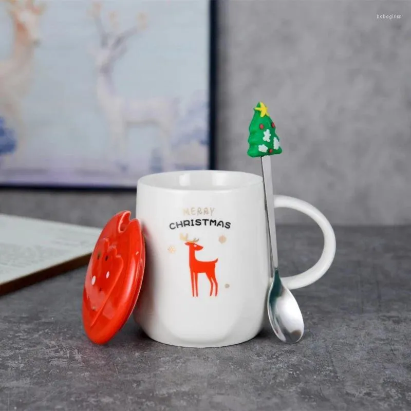 Tazze creative simpatica ragazza cartone animato tazza in ceramica di Natale con cucchiaio di cucchiaio personalità amanti della pancia