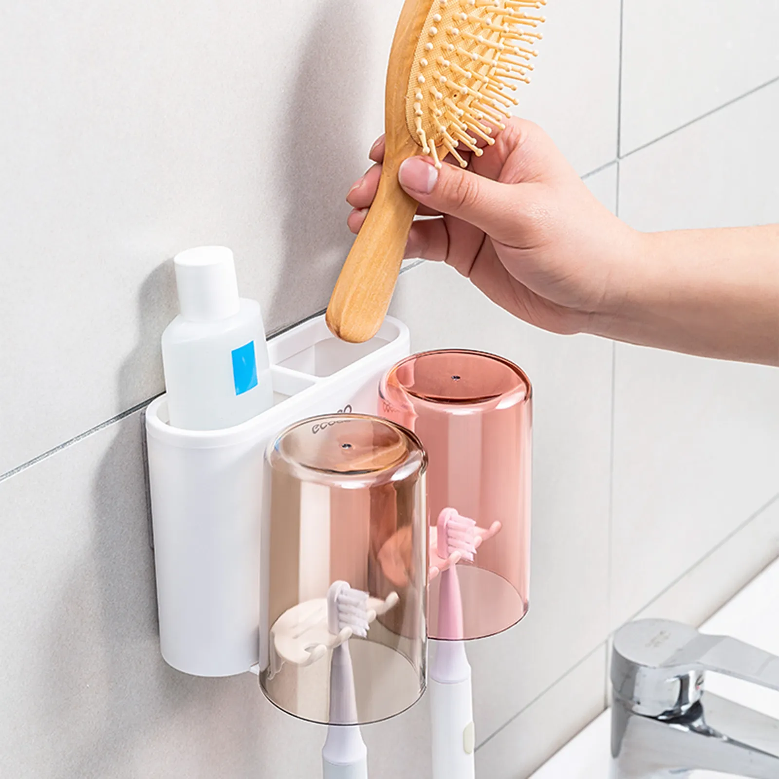 Supports de brosse à dents porte-chèque d'enfants muraux avec tasses pour salles de bains et brosse à dents pratiques salle de bains d'organisateur