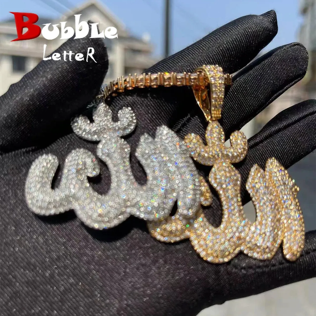 Bubble Letter Iced Out Pendant Collier Real Gold plaqué Hip Hop Bijoux Unique Charmes Tendance 240409