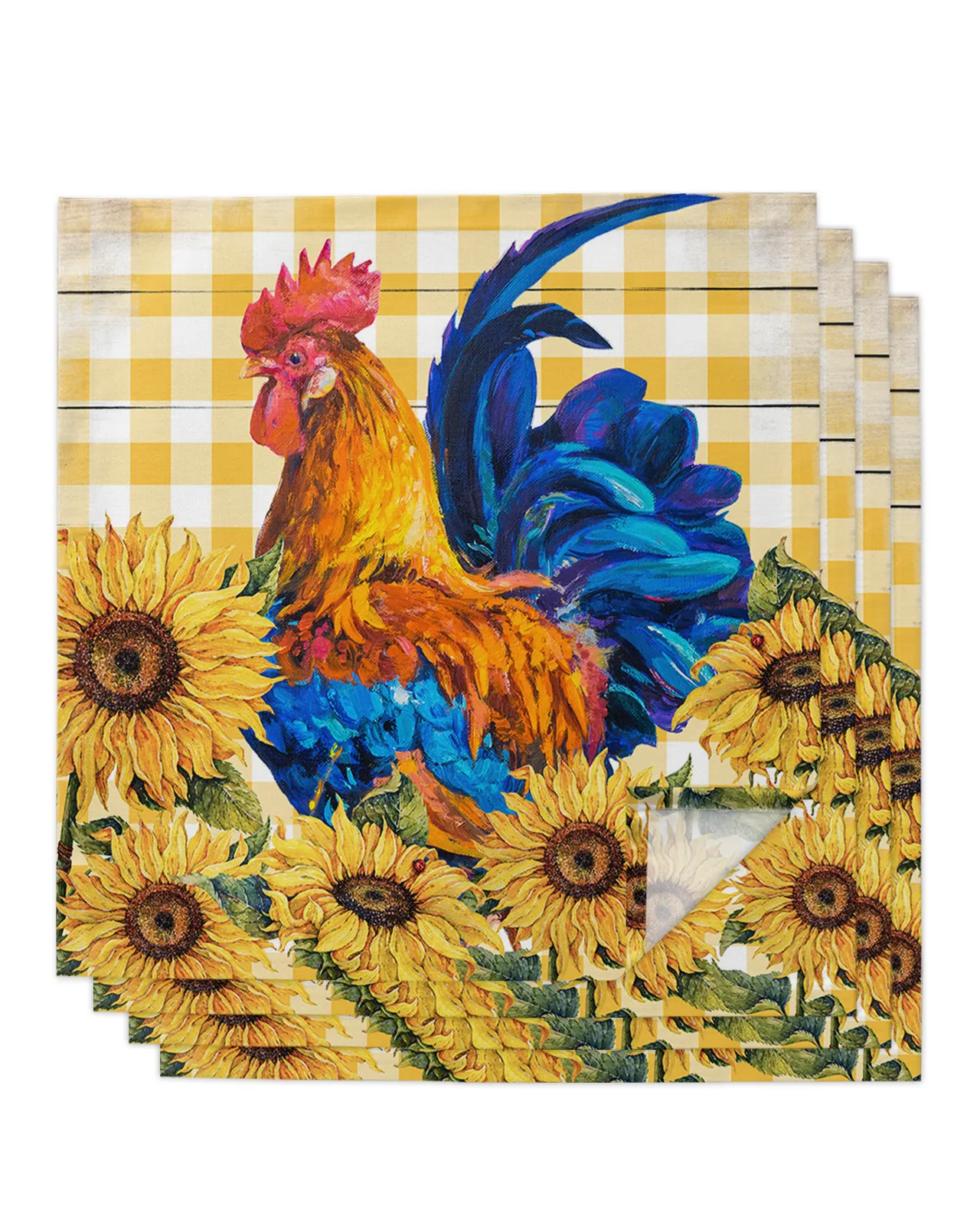 Rustic Farm Chicken Sunflower Plaid Table Napkin for Wedding Party Napkin Printed Placemat Tea Towels for Kitchen Dining Table