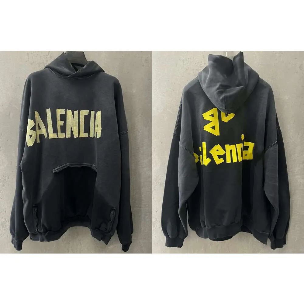 Sweaters hoodie balencigs Fashion Hoodies Hoody classic Mens loose designer High Quality version patterned paper deep gram gray family sweatshirt loose fitti T06O