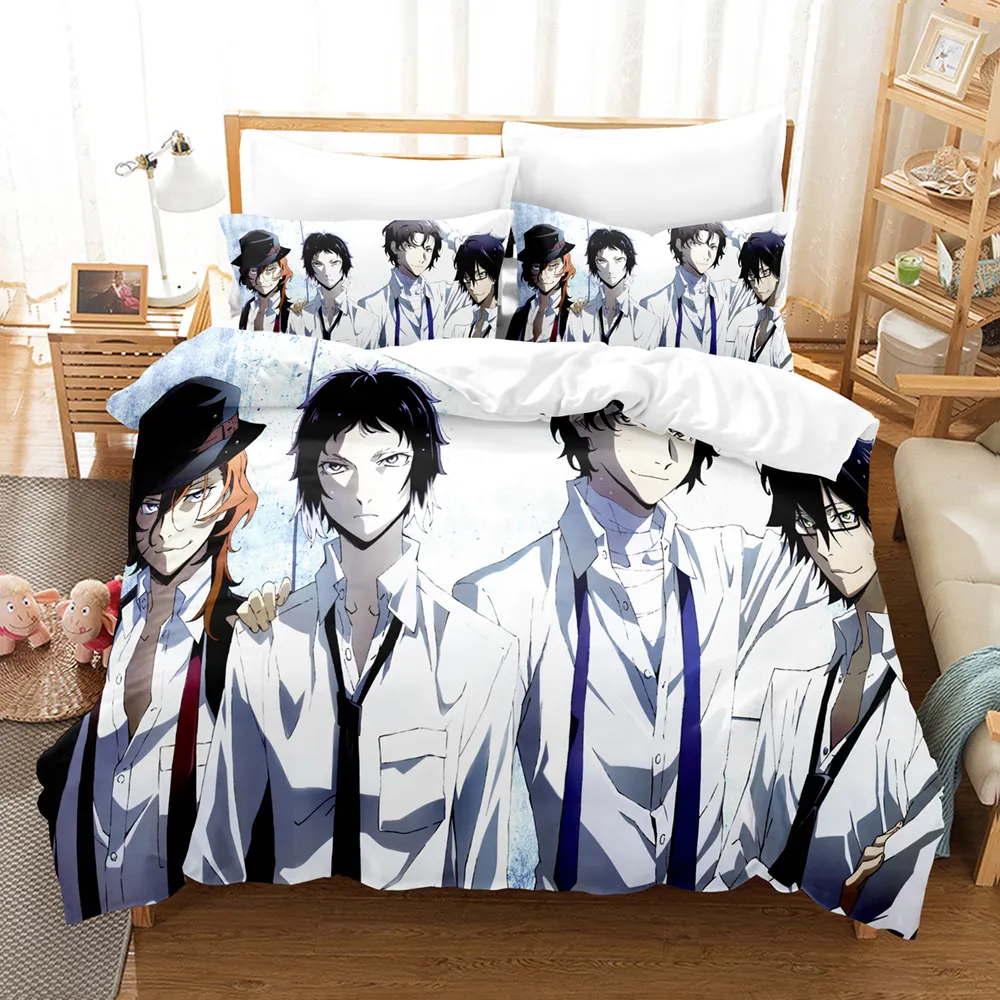 Nya anime bungo Stray Dogs Sängkläder sätter 2/3 st polyester tonåringar pojkar flickor säng linne tvilling singel drottning kung full storlek täcke täcke