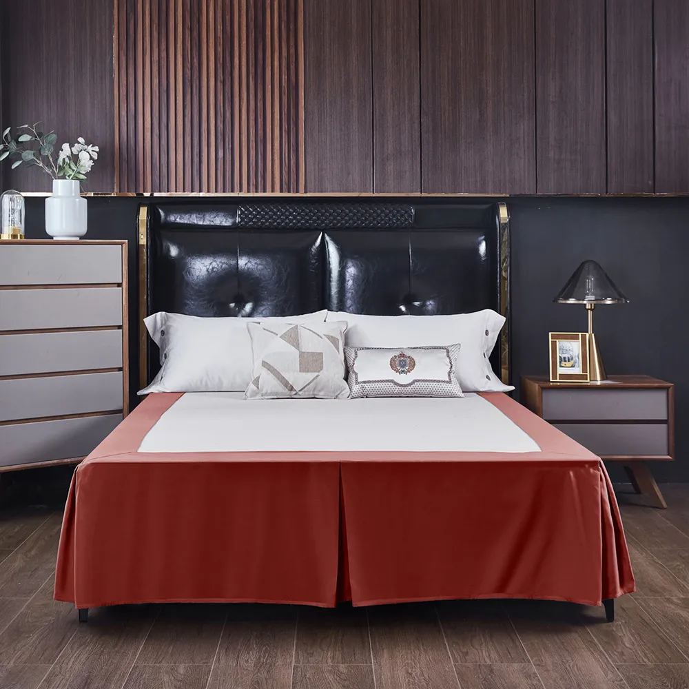 Élégant couleur de couleur unie à plis d'angle bien fait jupe de lit avec tissu résistant au raccourci pour la taille simple / double