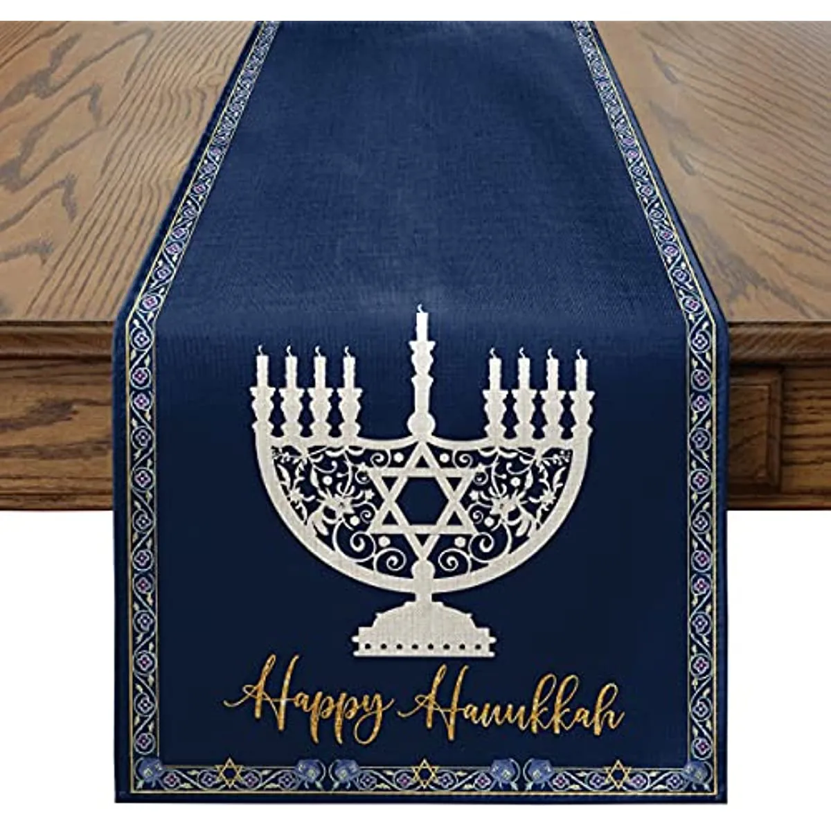 Hanoukka Linen Table Runners Hanoukah Jewish Menorah Holiday Kitchen Dining Table Decor for Intérieur Outdoor Decor Table Runner