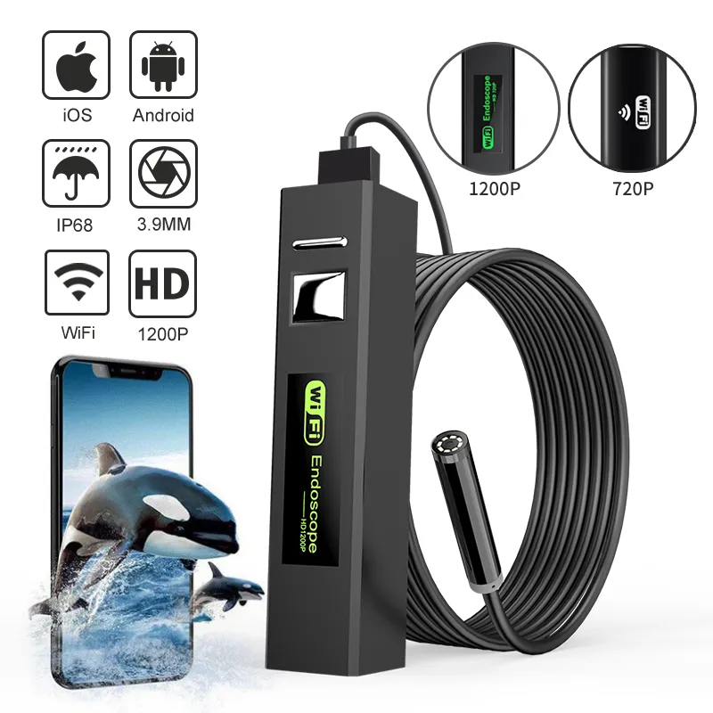 Caméra Endoscop d'objectif de 8 mm pour iPhone Android Snake Cable Cabine avec des lumières LED Endoscope étanche pour la réparation de la voiture à vérification du tube