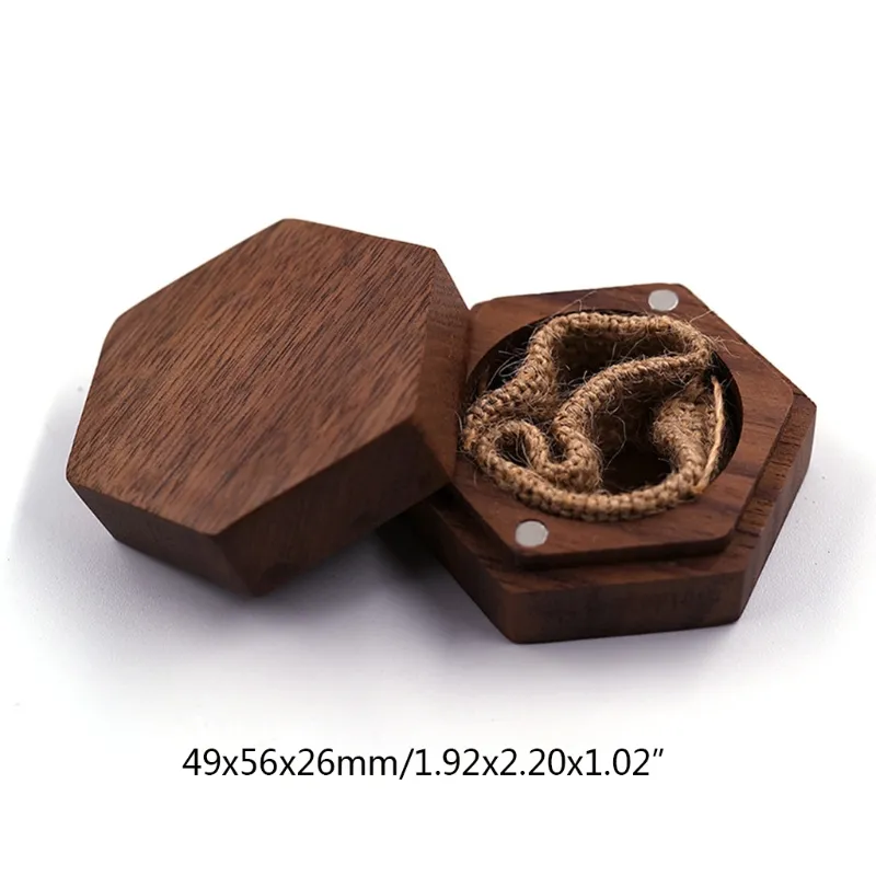 Wedding Ring Box Walnut Pair Ring Opslag Verpakking Geschenkdoos Zhexagon-vormige houten doos oorbuien oorbellen sieradendoos