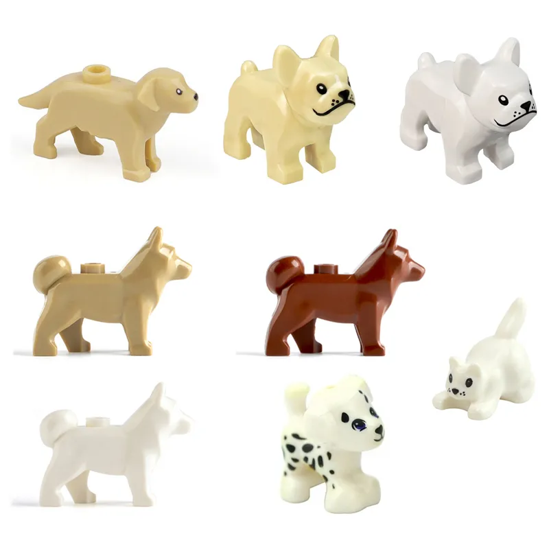 Compatible With LEGO Animals MOC Building Blocks Family Pet Bricks Toys Golden Retriever/French Dou Dog/Spotted Dog