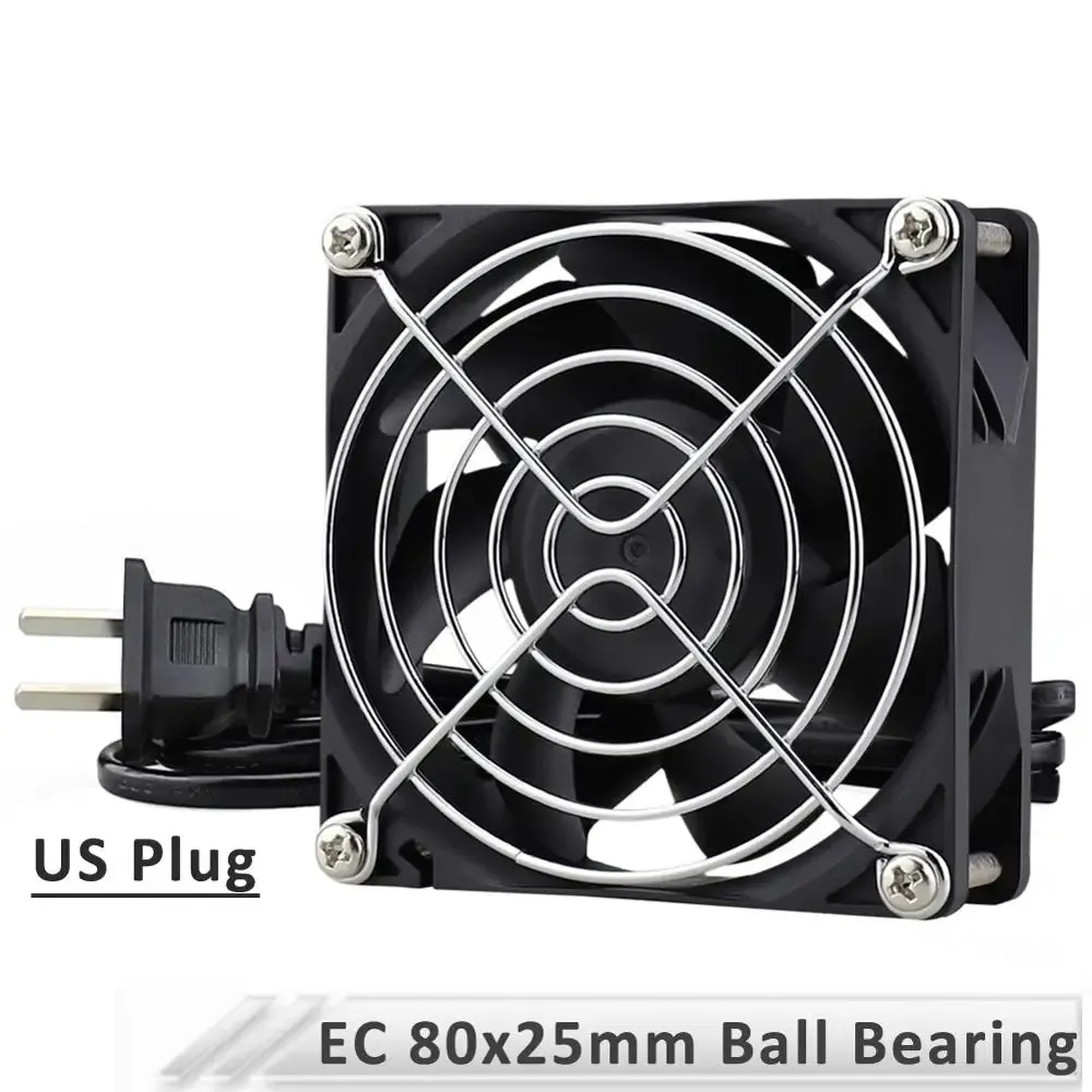 Cooling 1PCS Gdstime AC 110V 120V 220V 240V 80mm EC Ball Bearing Cooling Fan 80x80x25mm 8cm 8025 2Line With US Plug Axial Cooler Fan