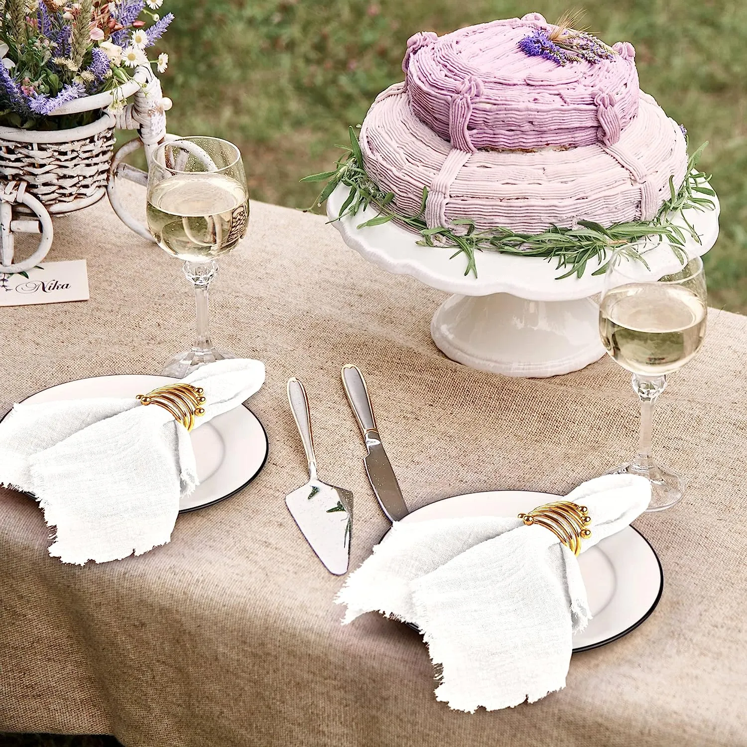 100st bröllop servetter gasväv servett 42x42 cm bord och stol dekorerad med återanvändbar mjuk servett tassel stil middag på påsk