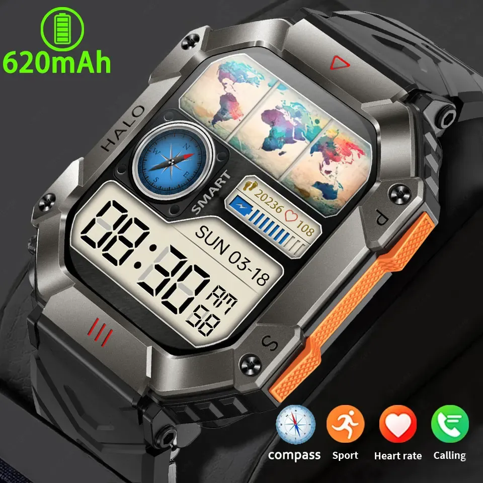 Relojes nuevos Militares inteligentes Smart Watch Men IP67 Waterproof 620mAh Batería Ultra Long Standby Compass Bluetooth Call Sports Smartwatch
