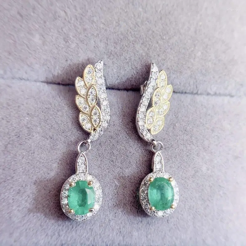 Dange oorbellen Natural Real Green Emerald Drop Earring Luxe stijl 0.5CT 2PCS Gemstone 925 Sterling Silver Fine Jewelry L243184