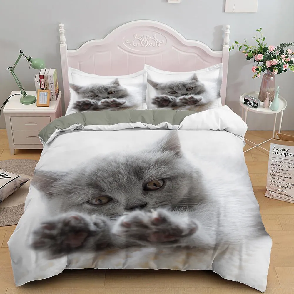 Cover de couette de chat pour animaux de compagnie mignon ensemble de literie de chaton avec taie d'oreiller ensembles de lit à simple