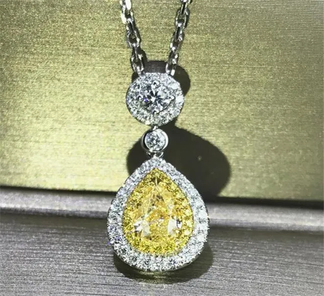 Super Deal Luxury Jewelry 925 Sterling Silver Yellow Topaz CZ Diamond Water Drop Pendant Pear Cut Zircon Women Clavicle Necklace G7265229