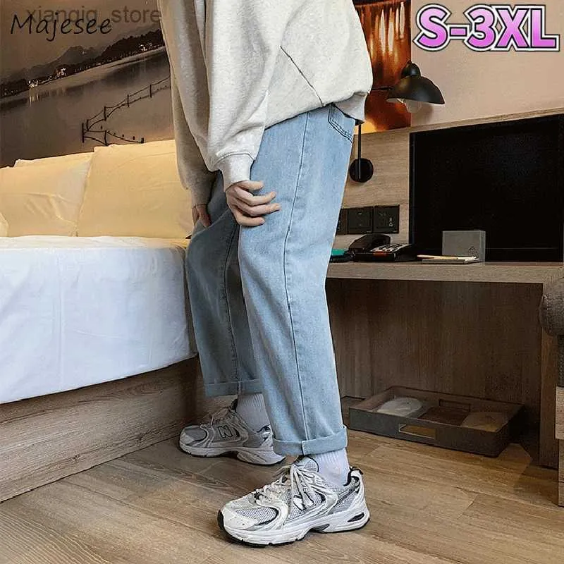 Jeans masculinos Jeans Men Primavera Summer Summer Solto Vintage Lia de jeans straight de tamanho 3xl bf harajuku Ins moda street wear drape retro chic l49