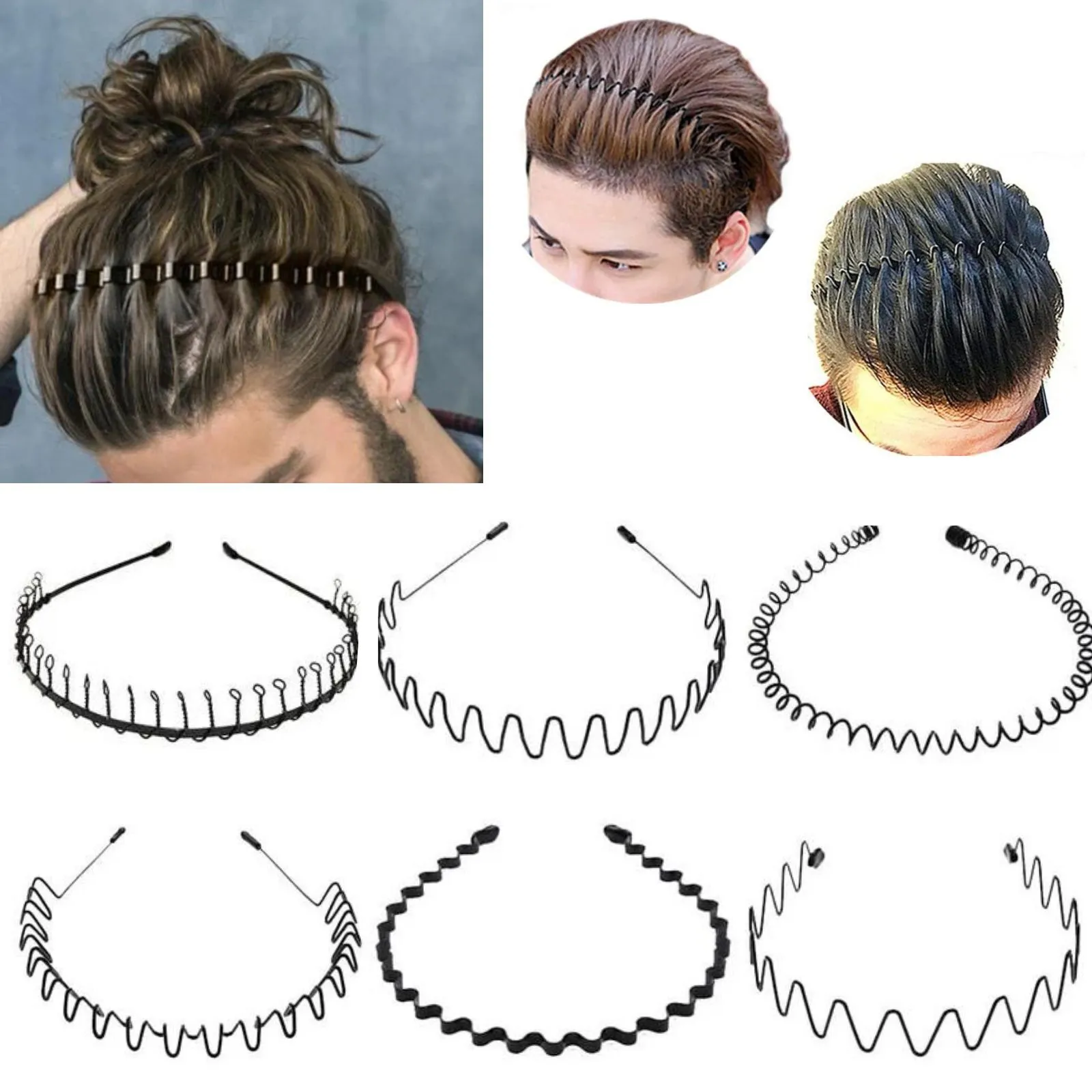 Black Metal Sports Hairband Headband Wave Alice Style Hair band Unisex Men Women