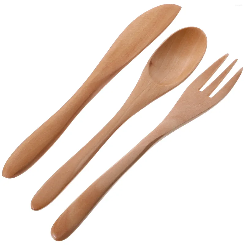 Forks 1 Set Kids Flatware Serving Children Safety Wood Cutlery Fork Spoon Kit