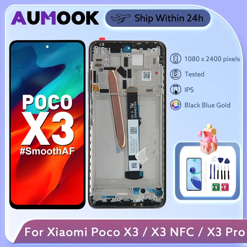 För Xiaomi POCO X3 Pro LCD Display Touch Screen Digitizer Assembly för Xiaomi X3 NFC M2007J20 MZB07Z MZB9965in LCD Ersätt delar