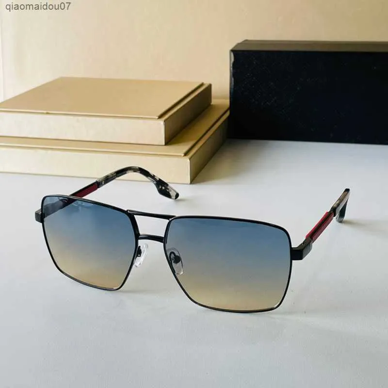 Lunettes de soleil Square Metal Double Bridge Lunettes de soleil 2022 Cadres en alliage Men Femmes Brand Fashion Design PS 50WS UV POLARISE 400 RED LIGNE COLLECTION DES EYOSEURS NAVY BLUE SUN G