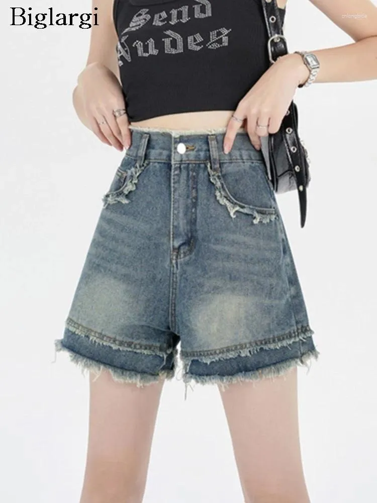 Women's Shorts Jeans High Waist Mini Summer Women Fringe Patchwork Fashion Retro Ladies Trousers Korean Loose Wide Leg Woman Denim Short