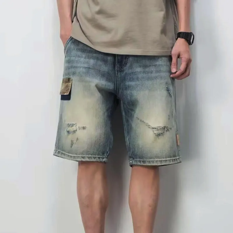 Calça masculina shorts de rua vintage jeans mass moda y2k bordado hollow roupes compridos nas calças largas de perna larga larga