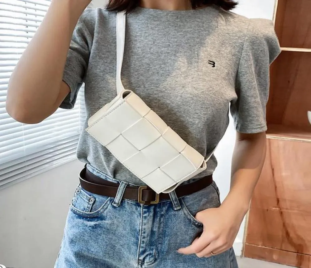 Midjepåsar väver design pu läder små fanny packs för kvinnor 2021 sommar mode damer bälte väska flickor plånar1618887