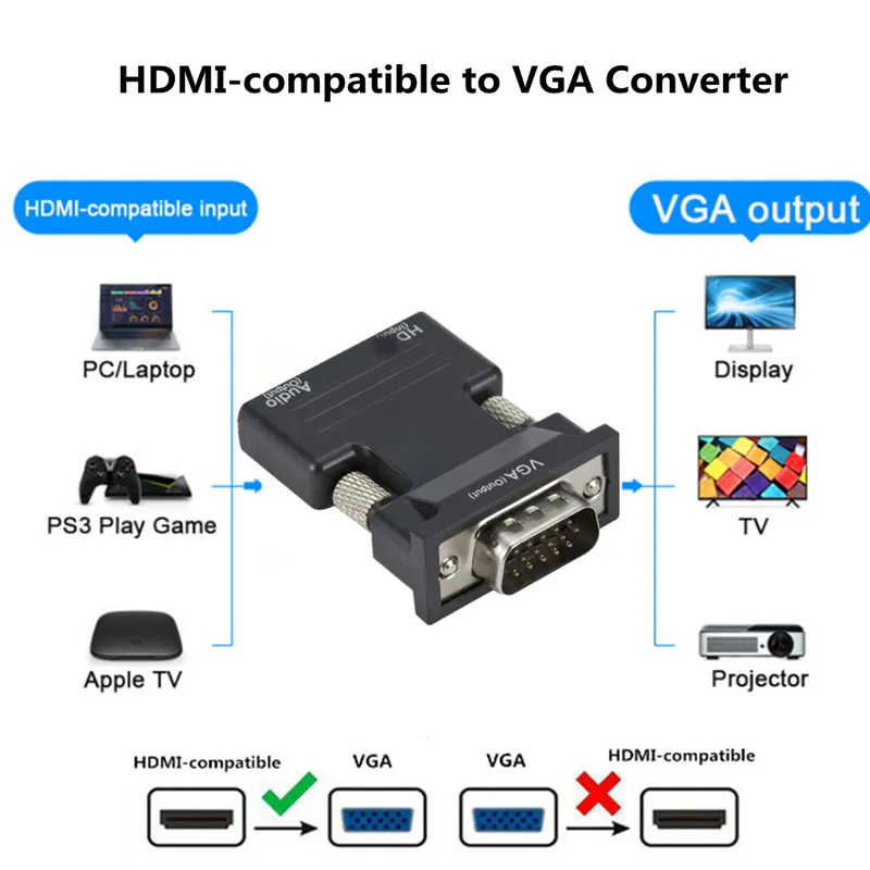 VGA To HDMI-Compatible Converter Adapter VGA Male To HDMI Female Cable With 3.5mm Audio Port HD 1080P VGA Adapter For PC Laptop To HDTV Projector Buy Cheaply On - View #10