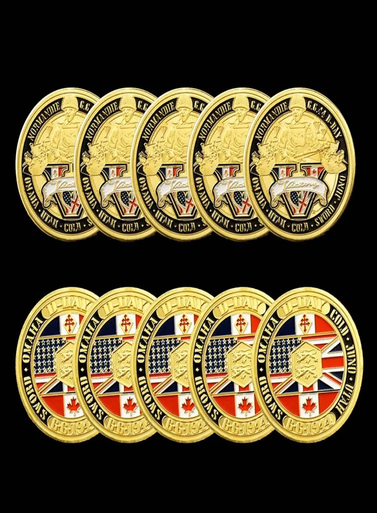 5pcs Nieznetyczny 70. rocznica bitwy Normandia Medal rzemiosło Medal Gilded Wojska Monety USA do zbierania z twardymi kaps4810574