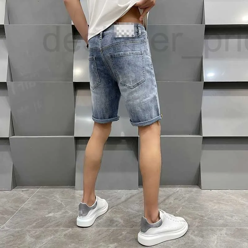 Mäns jeans designer 5-punkts jeans mens sommar smala fit elastiska märke europeiska broderade strandbyxor 65o0