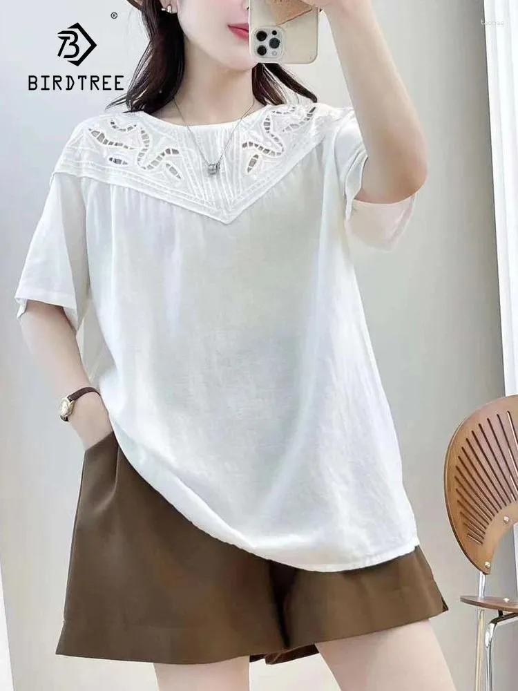 Blouses pour femmes Spring Cotton broderie Shirt Femme O Neck Couf Short Fashion Top Girl Literature Hollow Out Blouse 2024 AUTUN T441119QC