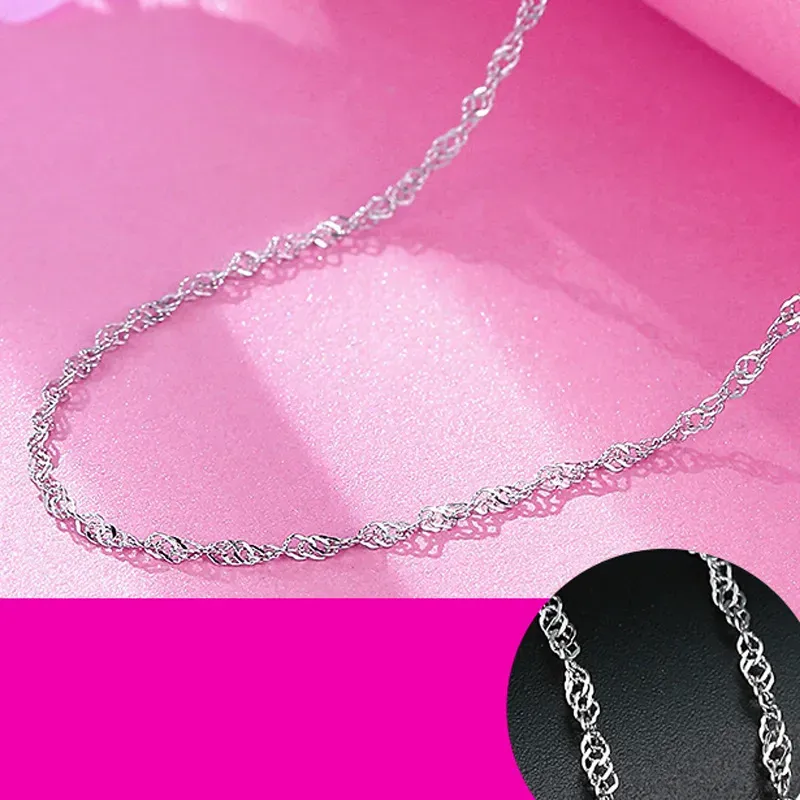 1mm Water Wave Chains 925 Sterling Silver Necklaces Fashion DIY Jewelry for Pendant Women Girl Party Christmas Gifts 16 18 Inches